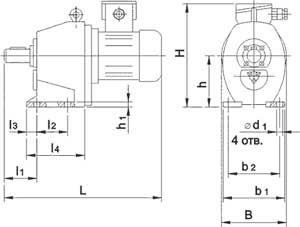 Габаритные и присоединительные размеры мотор-редуктора 1МЦ2С-80Н