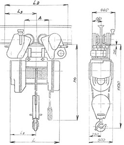 Рис.1. Схема тали электрической канатной передвижной ТЭ-500