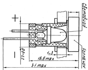 Рис.1. Габаритный чертеж малогабаритного сигнального фонаря МФС-7