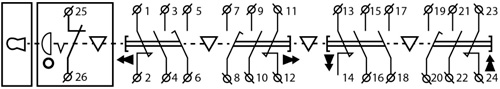 Рис.1. Схема подключения XAL-B3-4913К поста кнопочный с ключом
