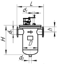 Рис.1. Схема осветлителя-грязевика магнитного  ОМ-Ф, ОММ-Ф