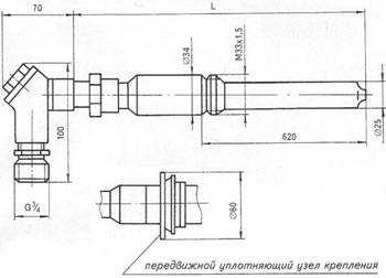 Рис.1. Габаритный чертеж термопреобразователя ТПР-0573
